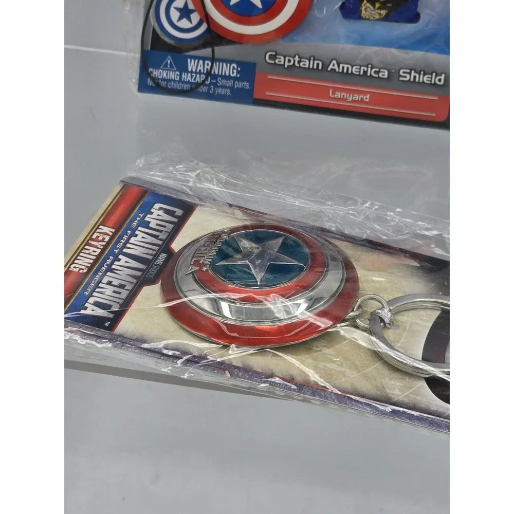 2 Lot Marvel Captain America Shield Pewter Key Ring NEW SEALED &‎ Lanyard!